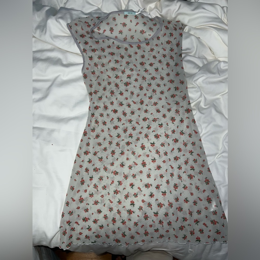“Kimchi Blue” See-through Flower Dress, Cap-Sleeve- SIZE SMALL